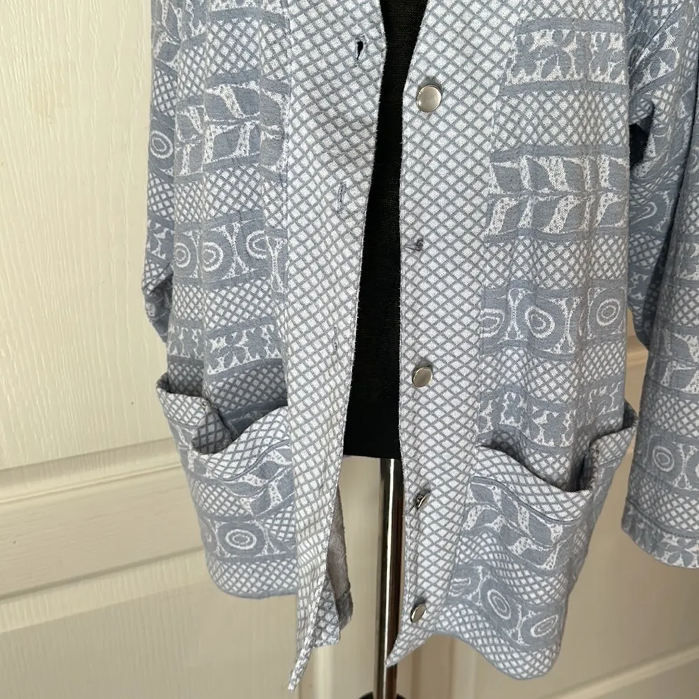 VINTAGE BLAST GEOMETRIC STRIPE BUTTON UP CARDIGAN Blue Size L - Image 3