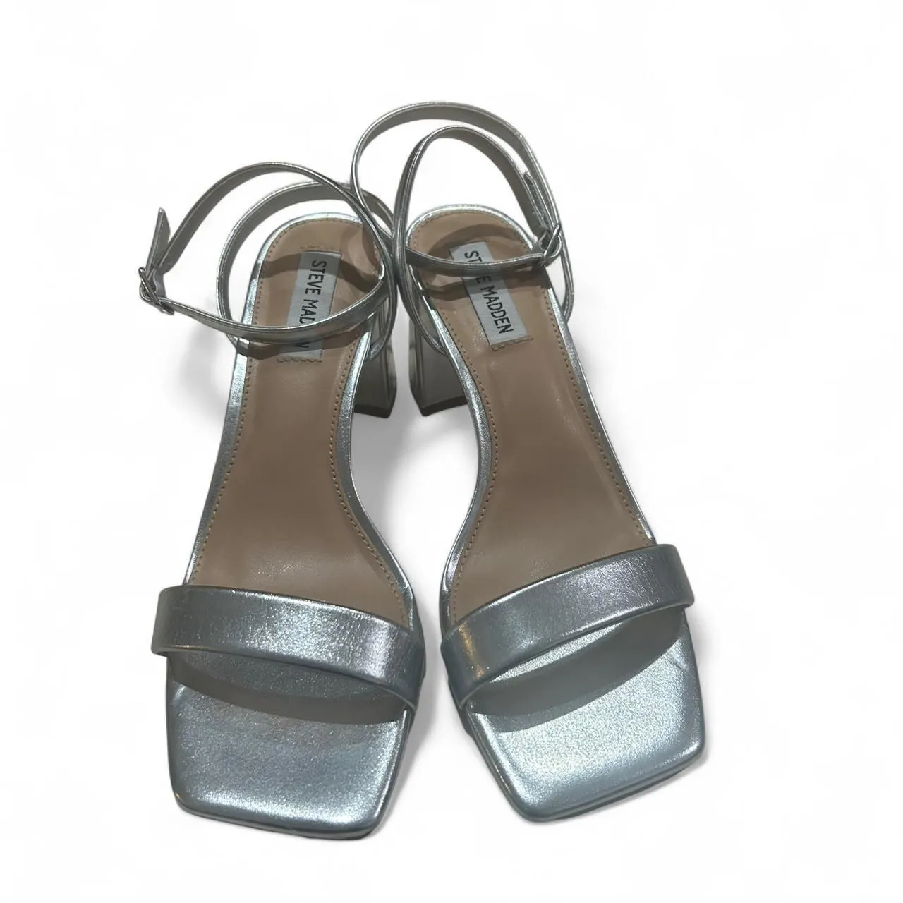 Steve Madden Silver Luxe Block Heel Sandals Size 8.5 - Image 3