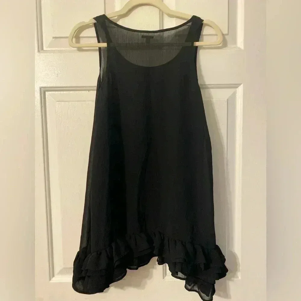 Charlotte Russe Black Ruffle‎ Long Floaty Mesh Tank top Size Small - Image 2