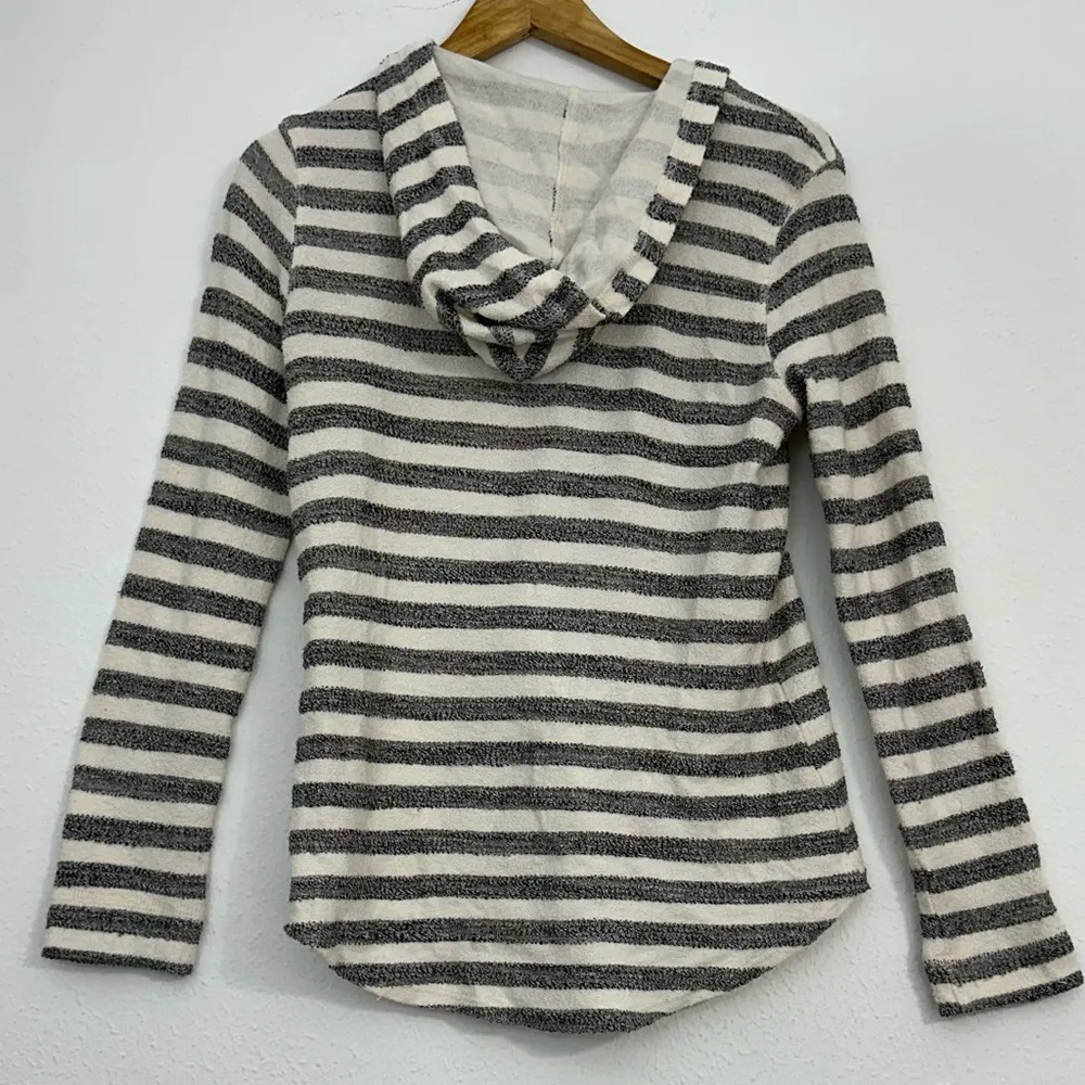 Fifteen Twenty Gray and White Striped Lace Up Hoodie Sweater - Image 8