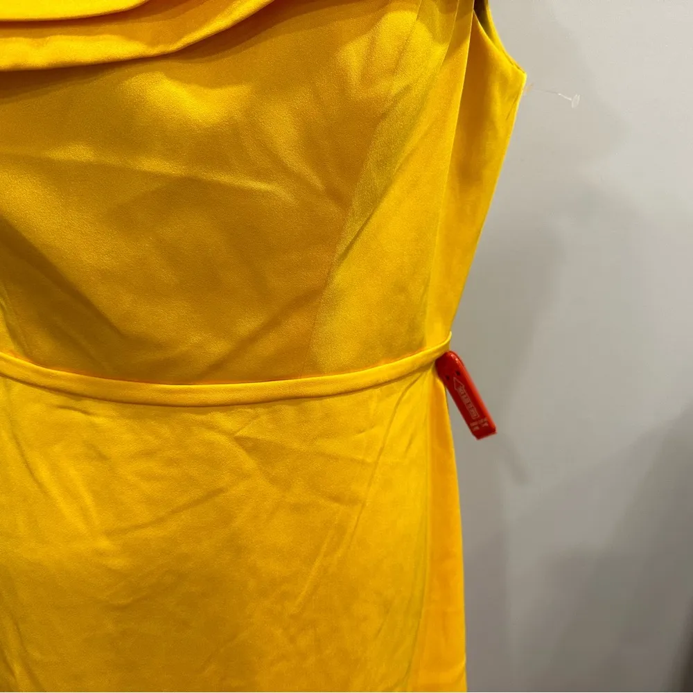 Ieena for Mac Duggal 55286 Lemon Yellow One Shoulder Ruffle Mini Dress Size 12 - Image 4