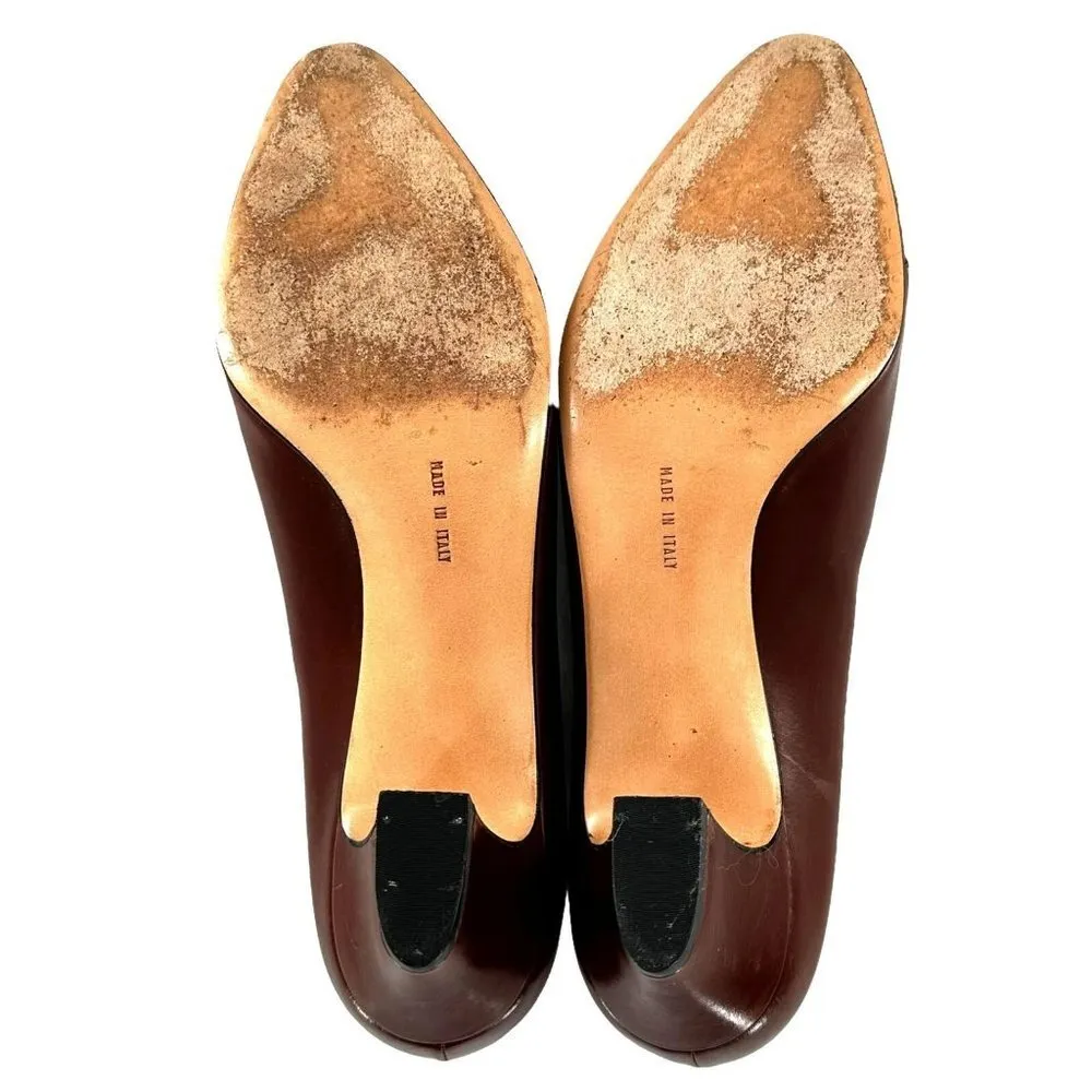 Salvatore Ferragamo Brown Leather Mid Heel Pumps Size 8.5 C - Image 9