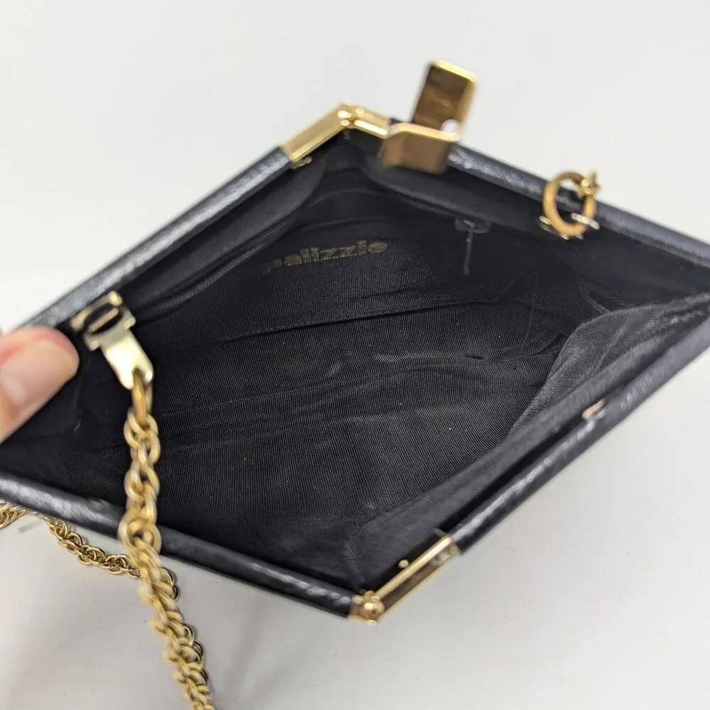 Vintage Palizzio Reptile Snake Skin Crossbody Evening Clutch Bag Black - Image 8