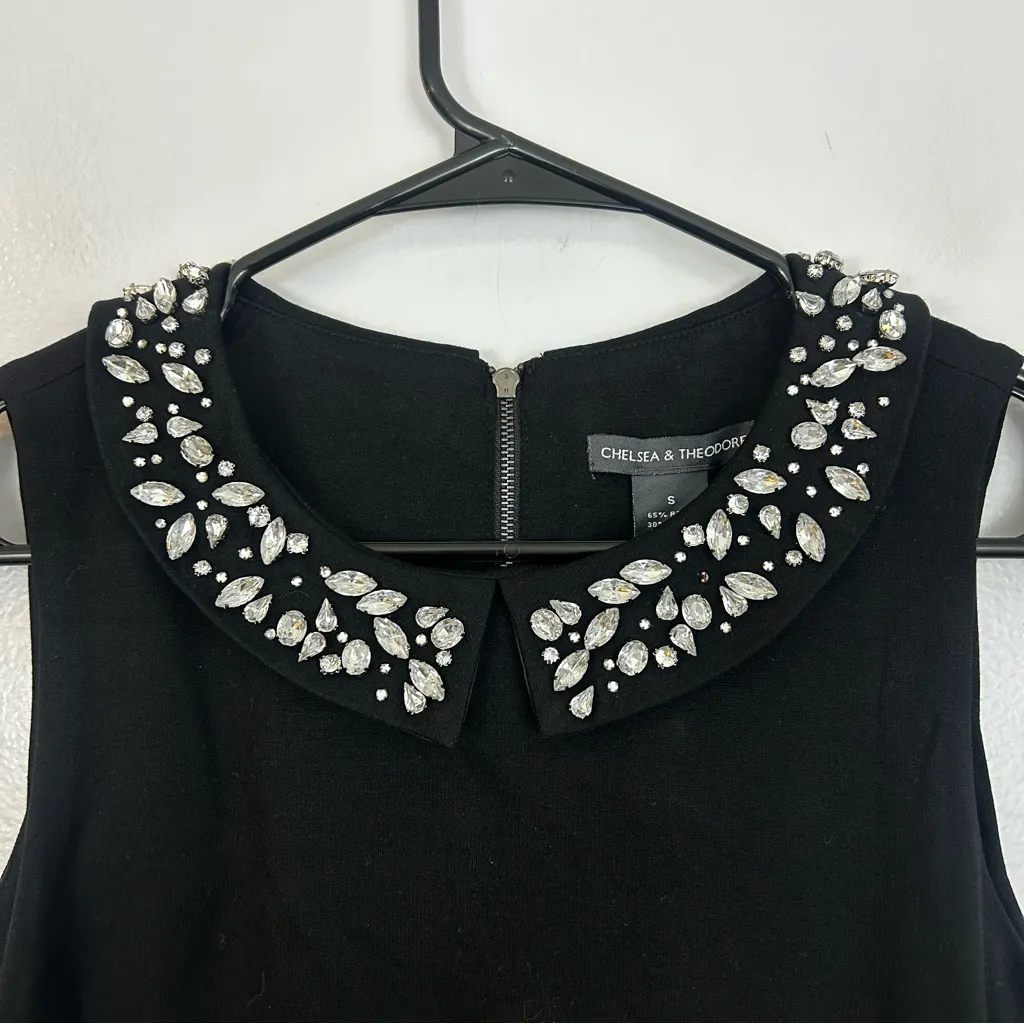NWT Chelsea & Theodore Black Jewel Rhinestone Collar Sleeveless Mini Dress Small - Image 3