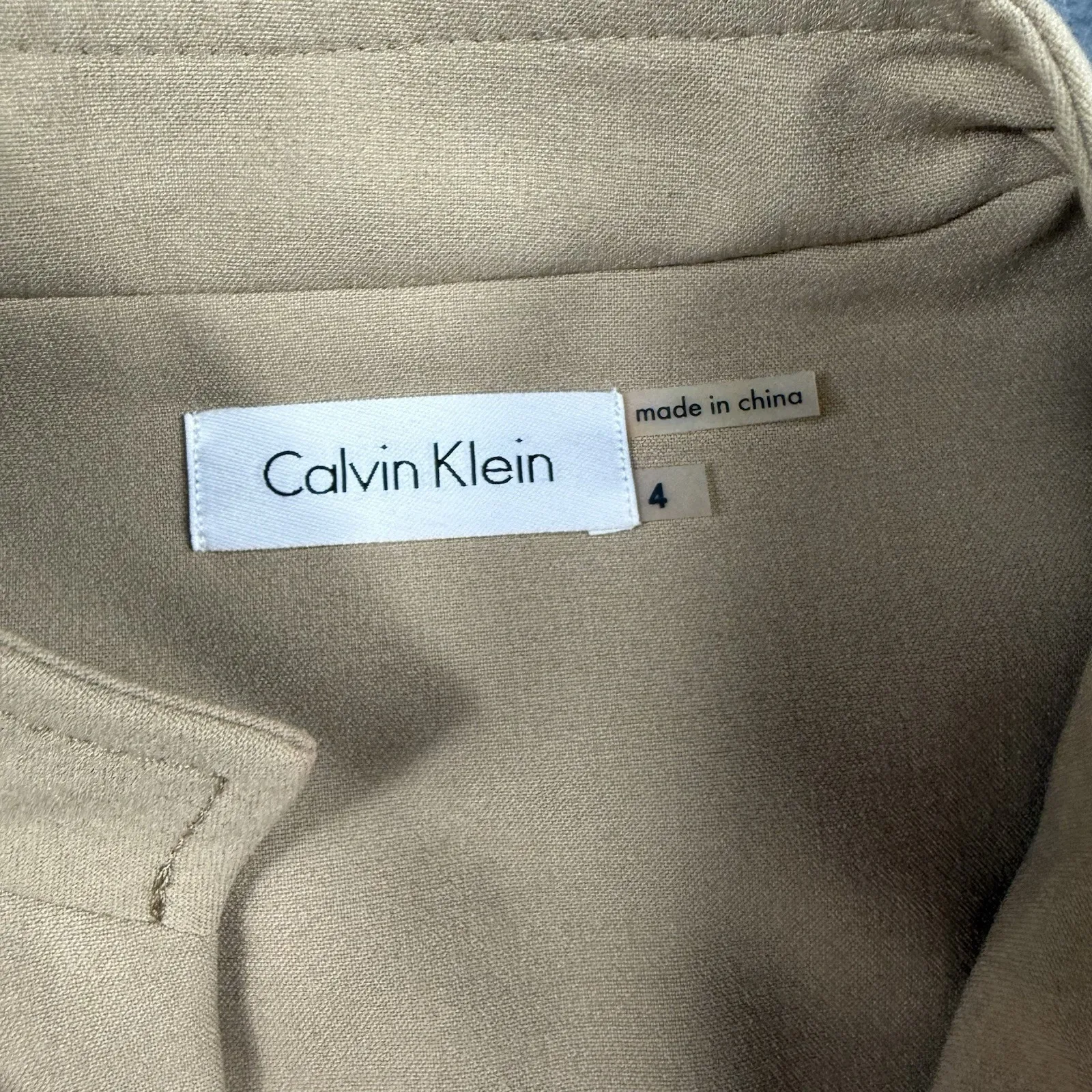 Calvin Klein Ruffle Front Half Button Up Sleeveless Dress Size 4 Tan - Image 3