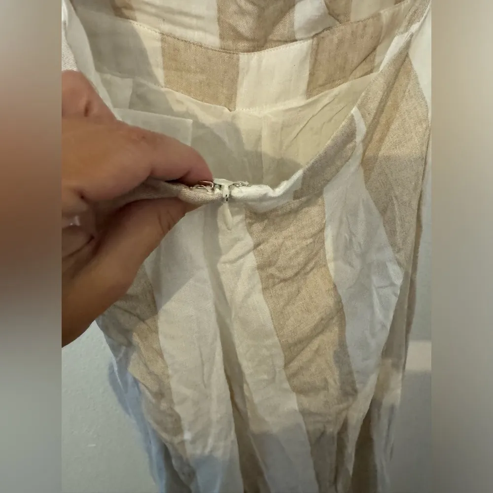 L’Atiste Tan  Striped Sleeveless Jumpsuit Open Back Cotton Linen Wide Leg NWT M - Image 4