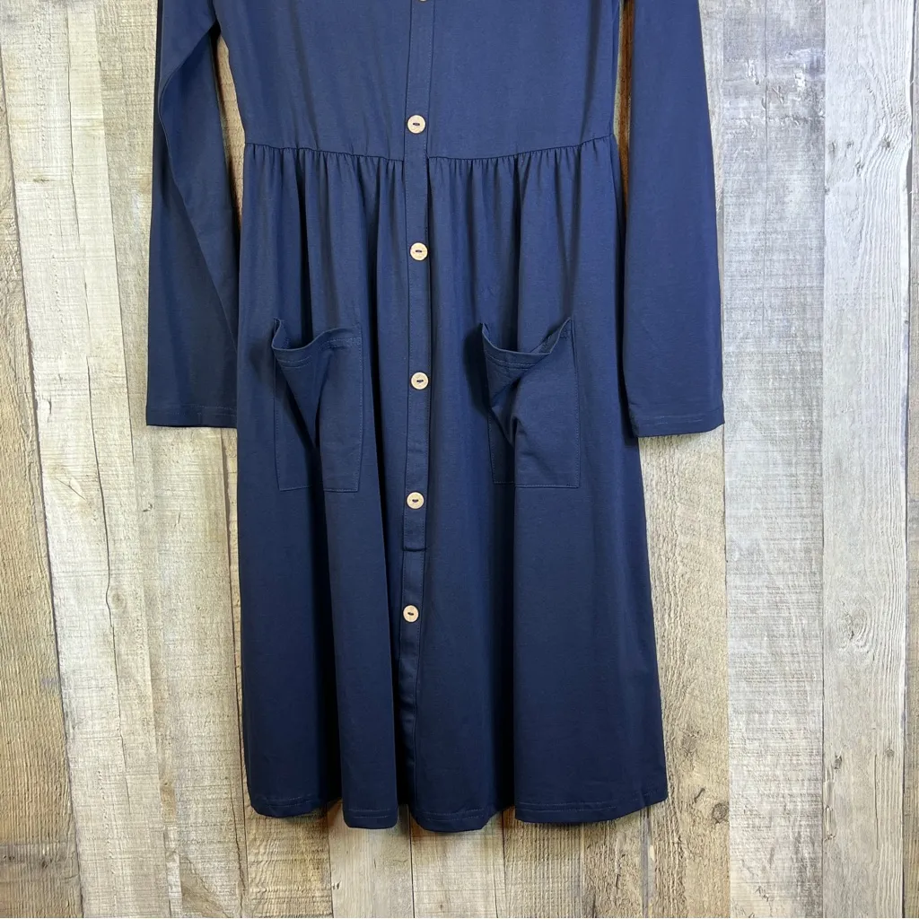 Slug Navy Blue Medium Scoopneck Faux Button Front Pullover Dress with 2 … - Image 4
