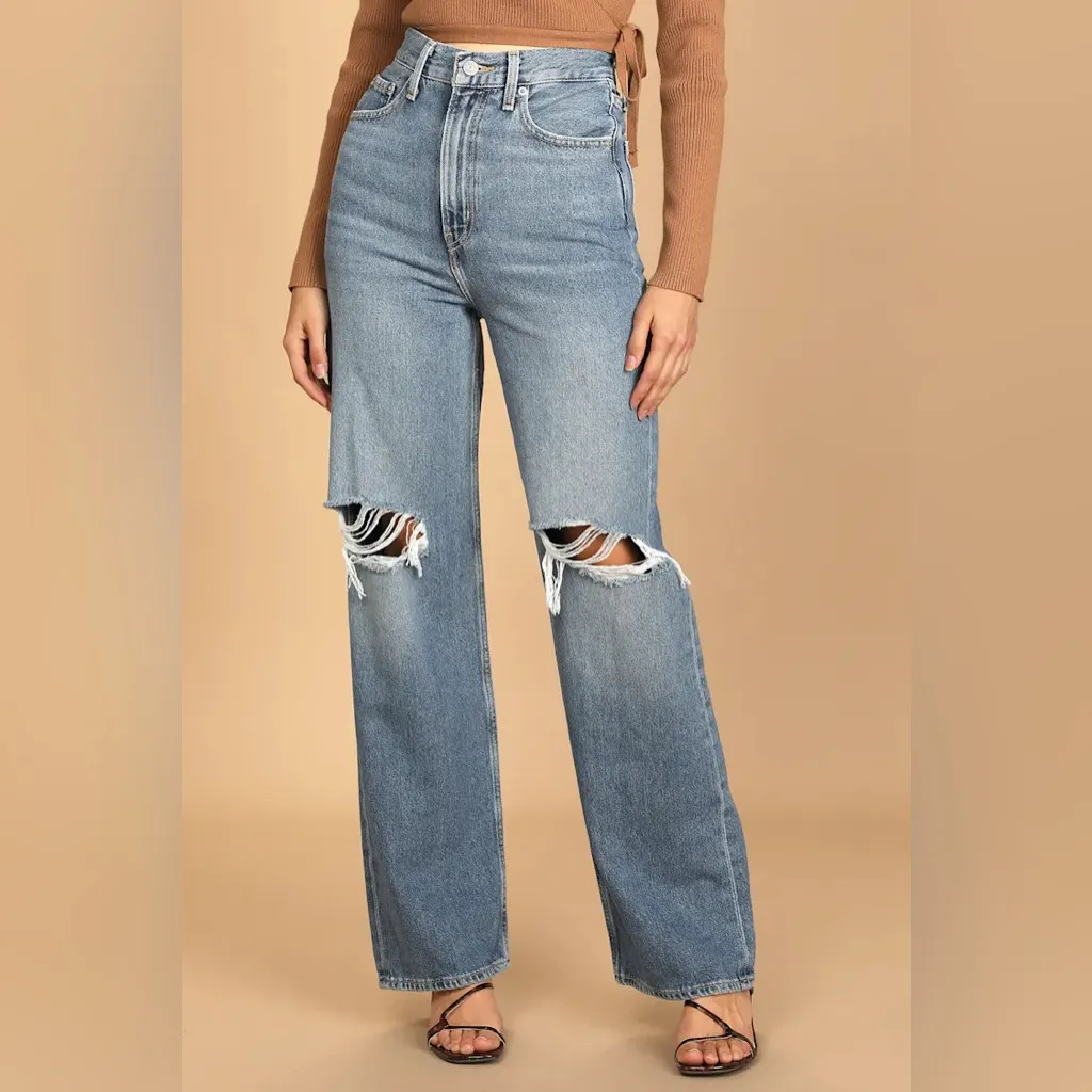 Levi's High Loose Denim Distressed Wide Leg‎ Jeans in Medium Wash Size 25 - Image 12