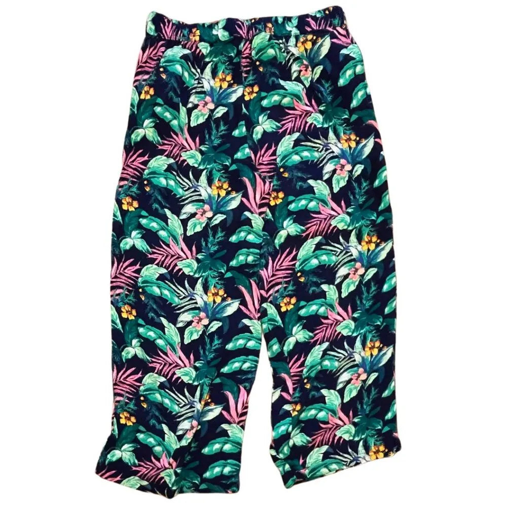 Loft  Pants Women's Size 14 Blue Green Botanical Wide Leg Flat Front Pull-On - Image 2