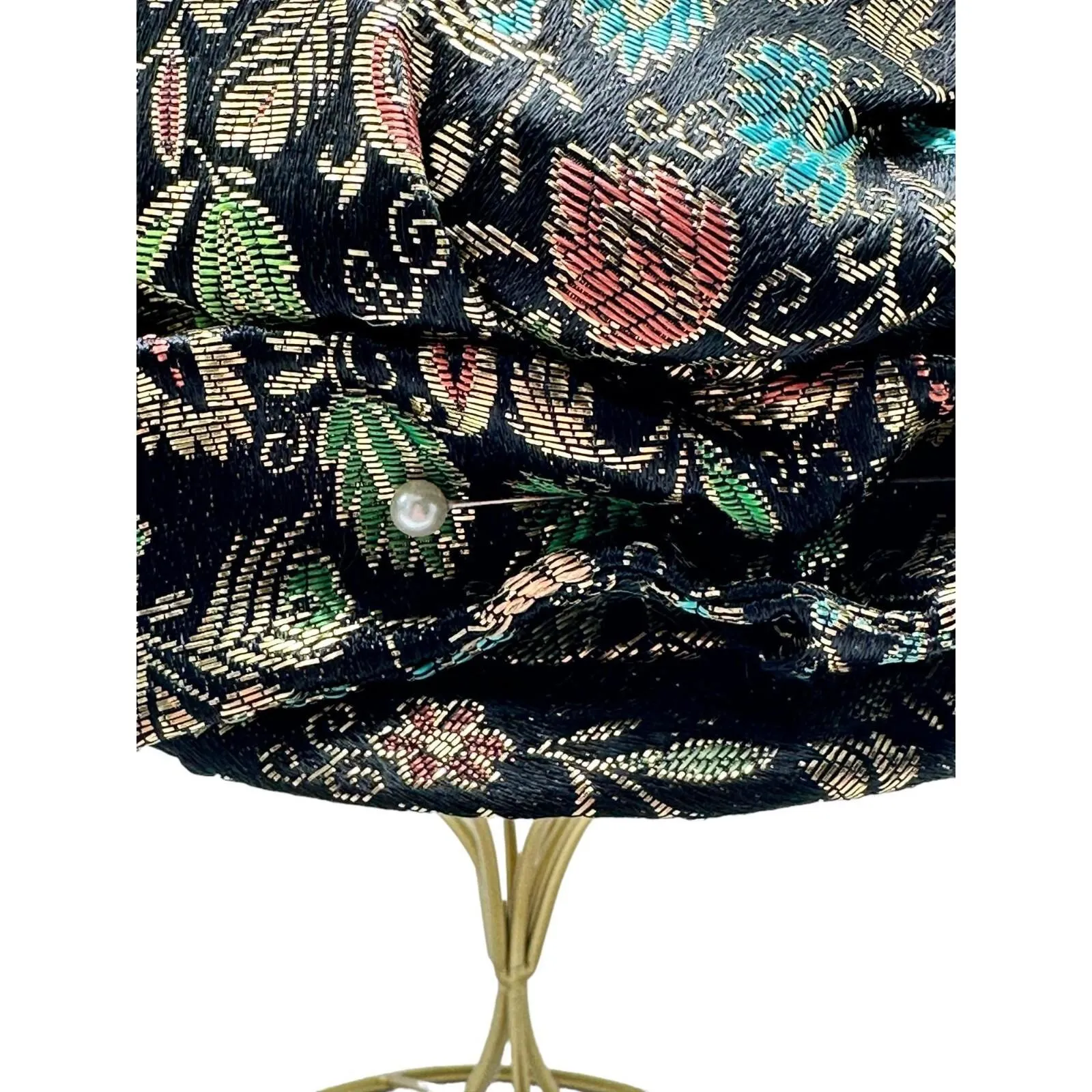 Vintage Womens Tapestry Lined Beret Hat French Floral Blue Black 445570 - Image 5