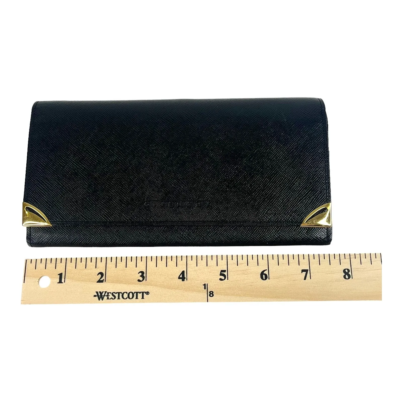 Givenchy Long Wallet Leather Bifold Clutch Mens Womens Black Gold Authentic Vtg - Image 6