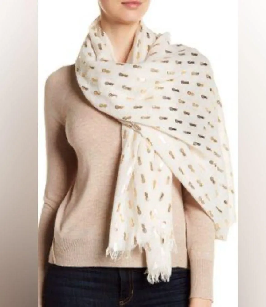 Printed Village Metallic Gold Pineapple Print Wrap Scarf - Image 2