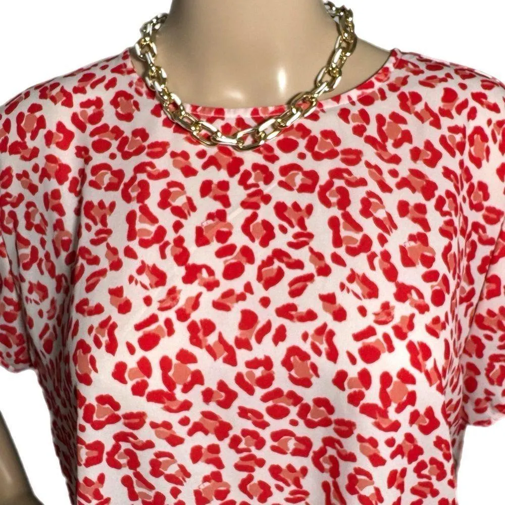 Sweet Pea NY & Co By Stacy Frati Red Animal Print Top Sz L Short Sleeve Sheer - Image 5