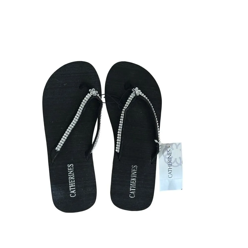 Catherines Black Rhinestone Womens Flip Flops With 2" Heel M(7W/8W) GiGi Size undefined - Image 6