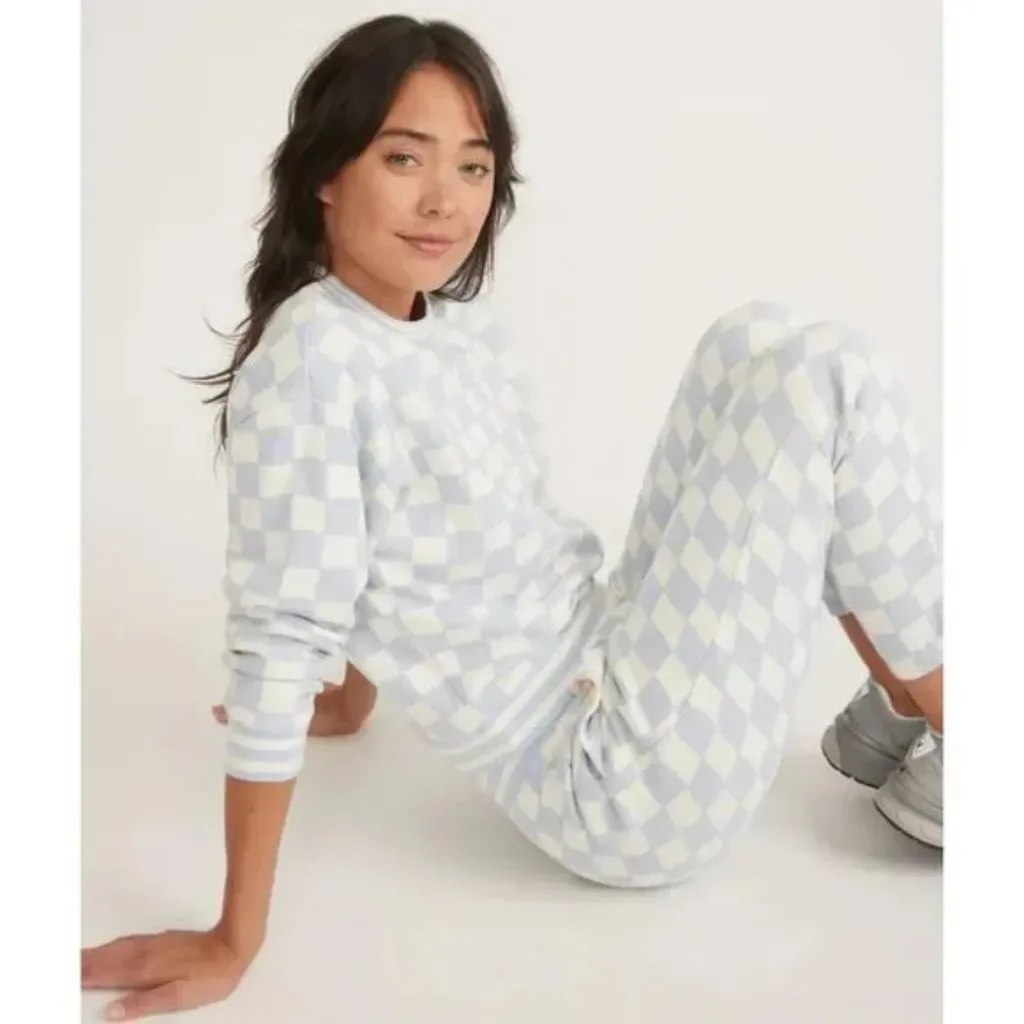 Marine Layer Anytime Blue & White Checkerboard Sweatpants M - Image 3
