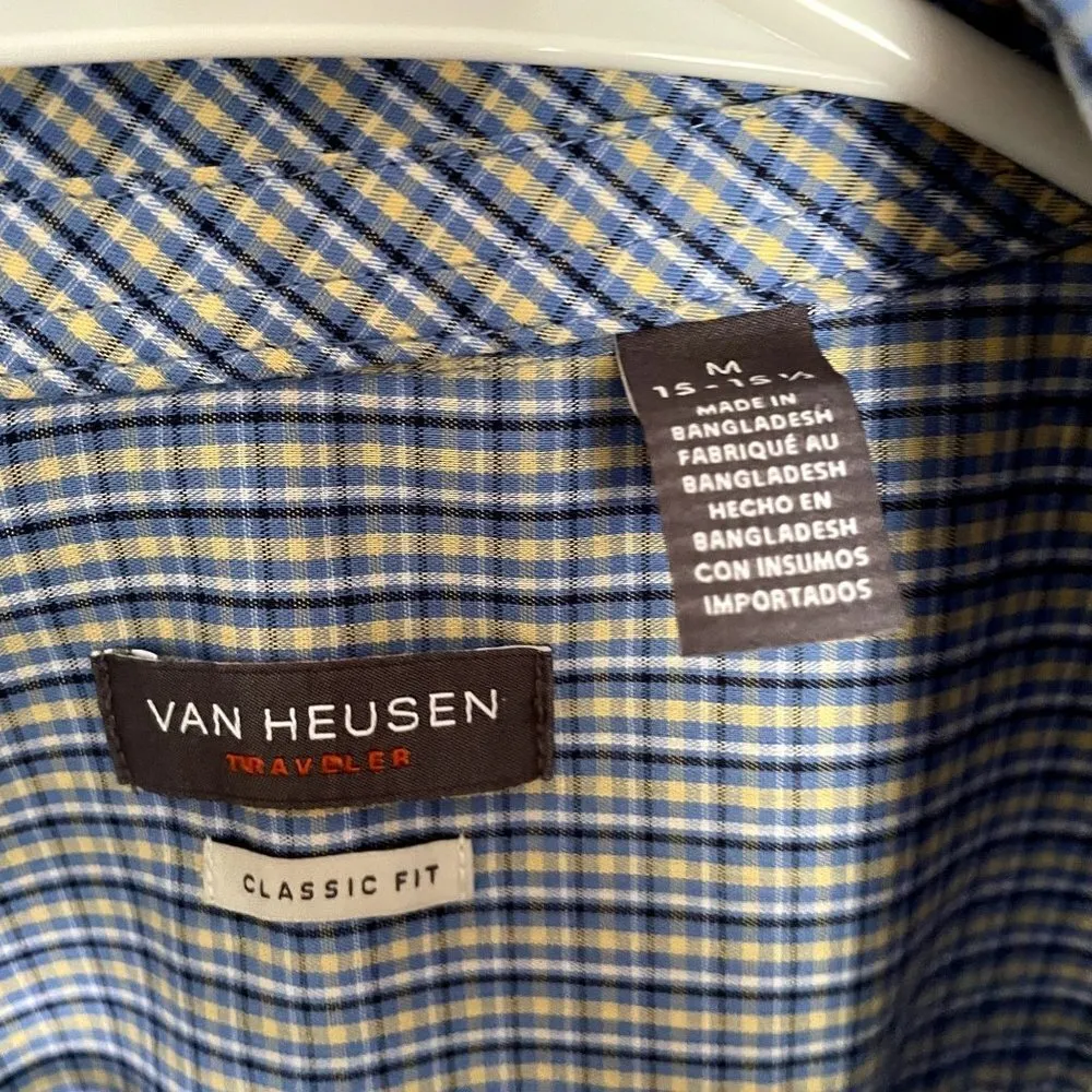 Van Heusen classic fit blue yellow checkered long sleeved button down shirt - Image 3