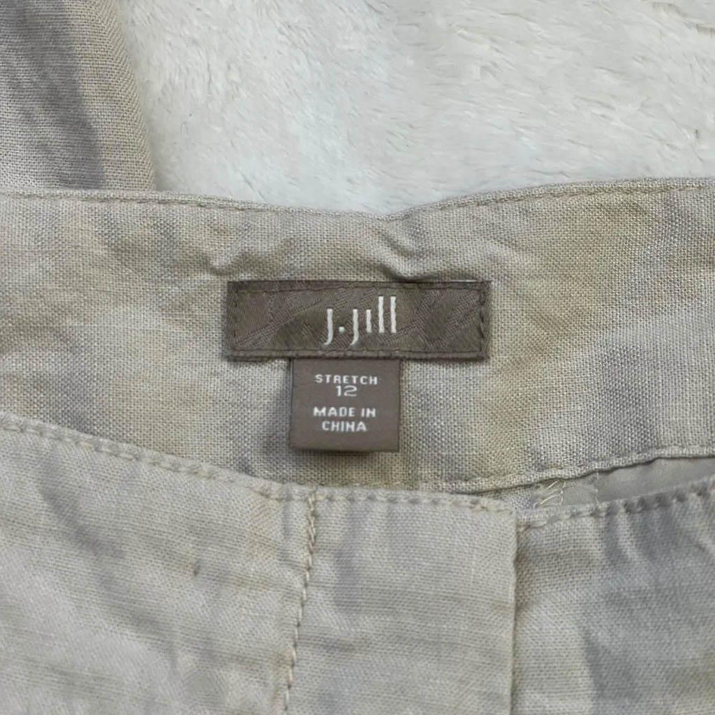 J. Jill Wide Leg Pants Women's Size 12 Stretch Khaki Linen Rayon Blend FLAW Tan - Image 7