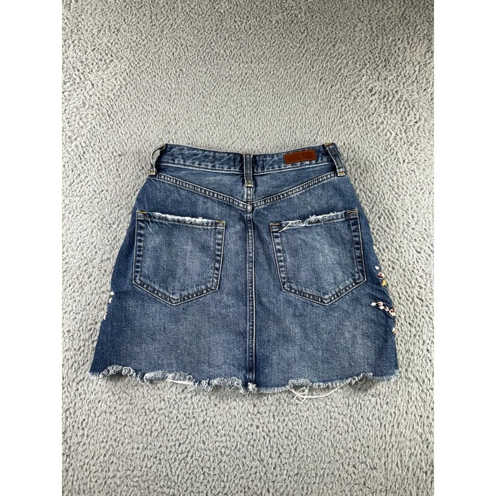 Abercrombie & Fitch Denim Skirt Women 24 Floral Embroidered Distressed Y2k Retro - Image 2