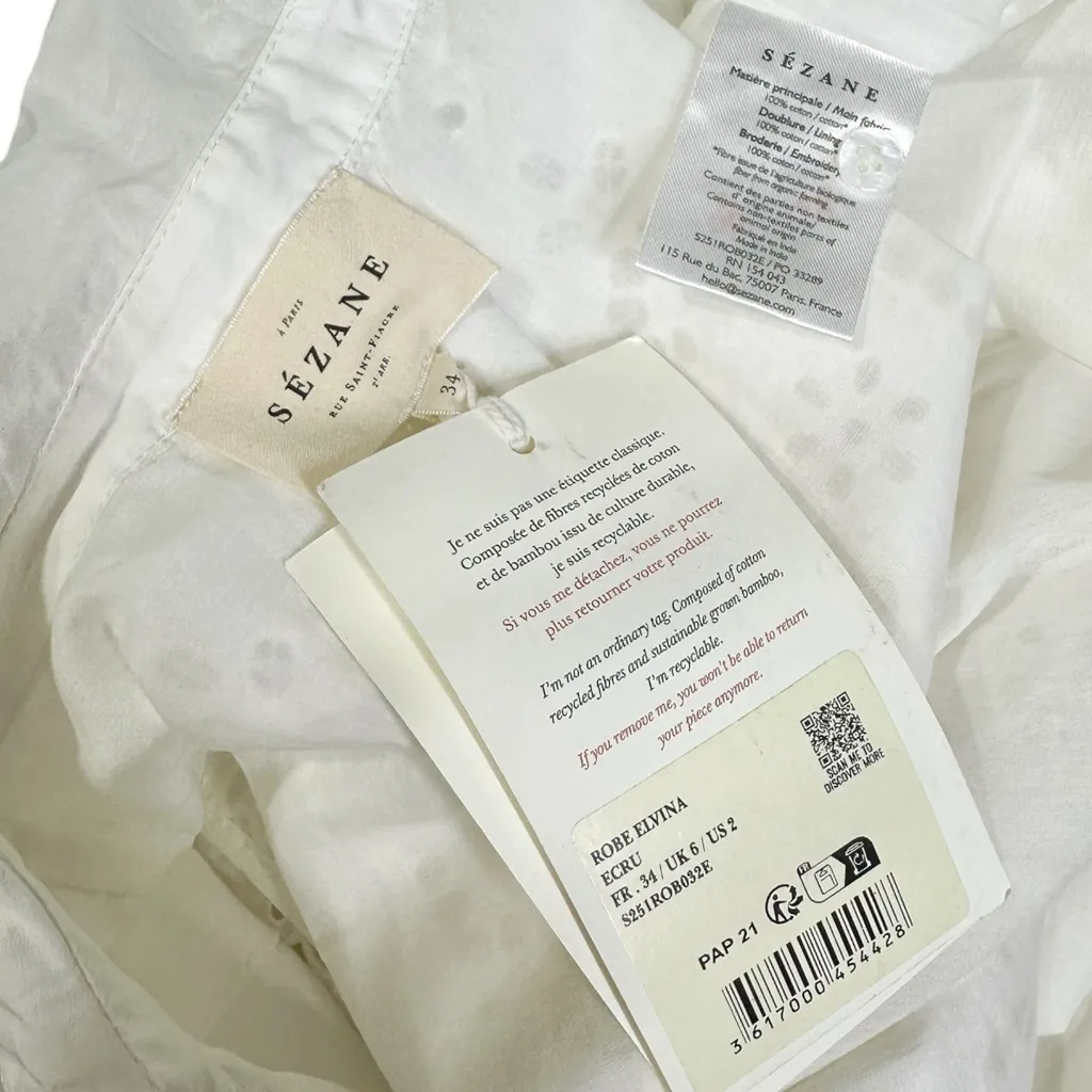 SÉZANE Elvina Embroidered Short Dress, Ecru, FR34/US2 - Image 15