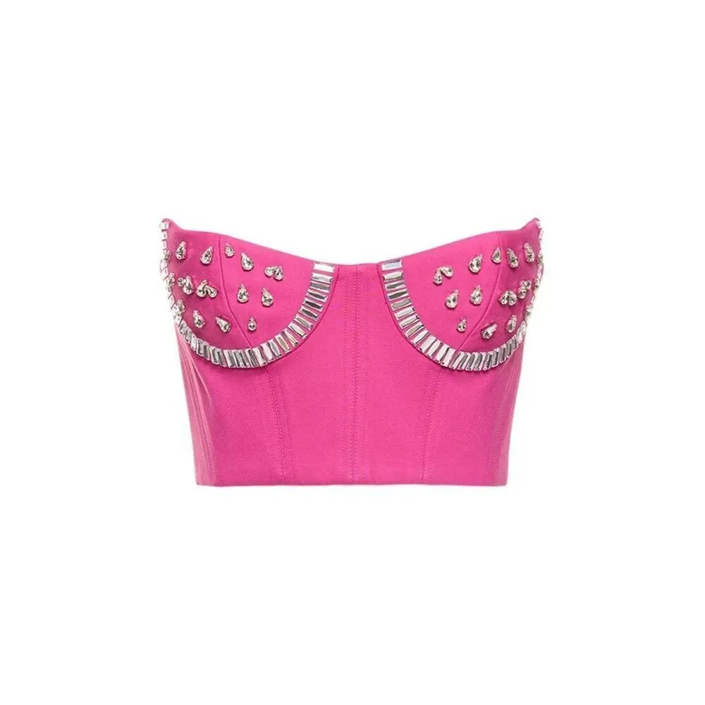 AREA Crystal Watermelon Cup Bustier Top in Fuchsia XSmall New Womens Corset Pink Size XS - Image 10