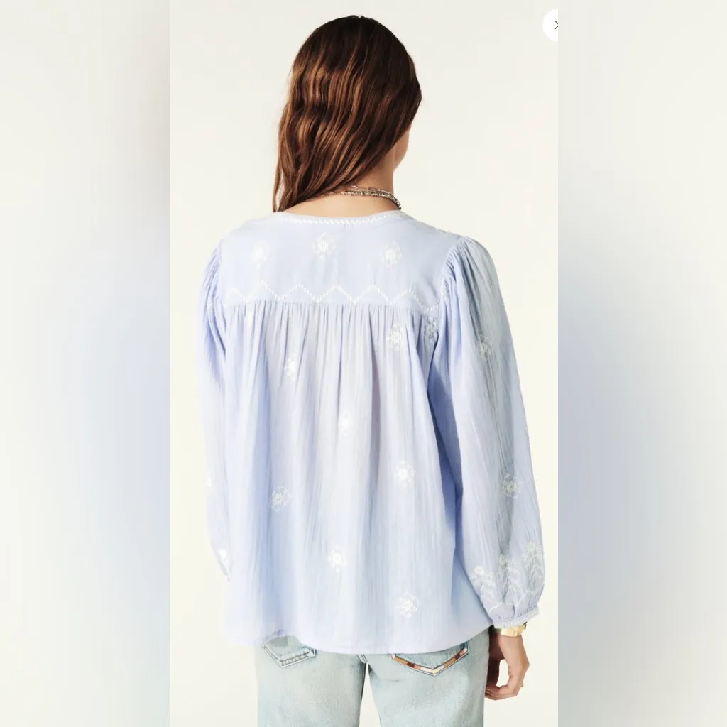 ba&sh Sky Blue Embroidered Blouse - Image 4
