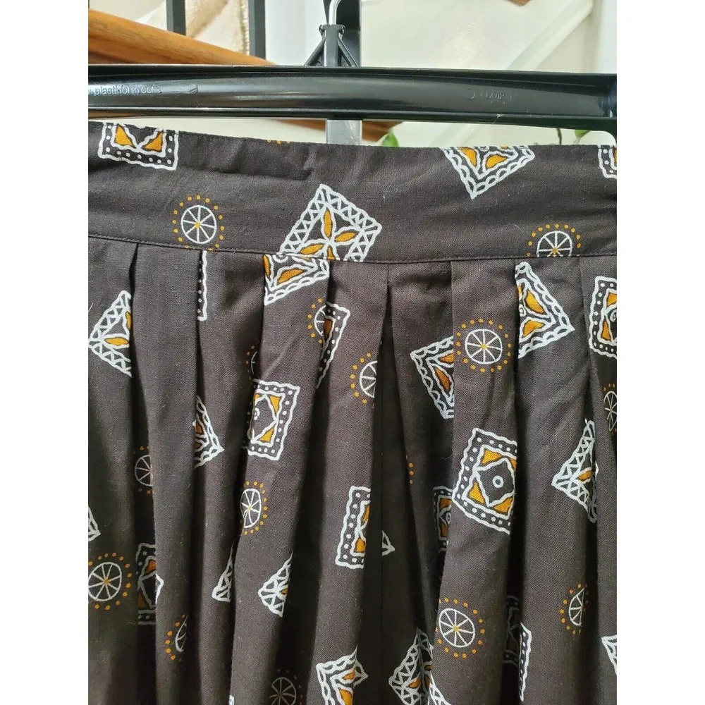 VTG Rena Rowan For Saville Brown 100% Rayon A-Line Pleated Knee Length Skirt 6 - Image 2