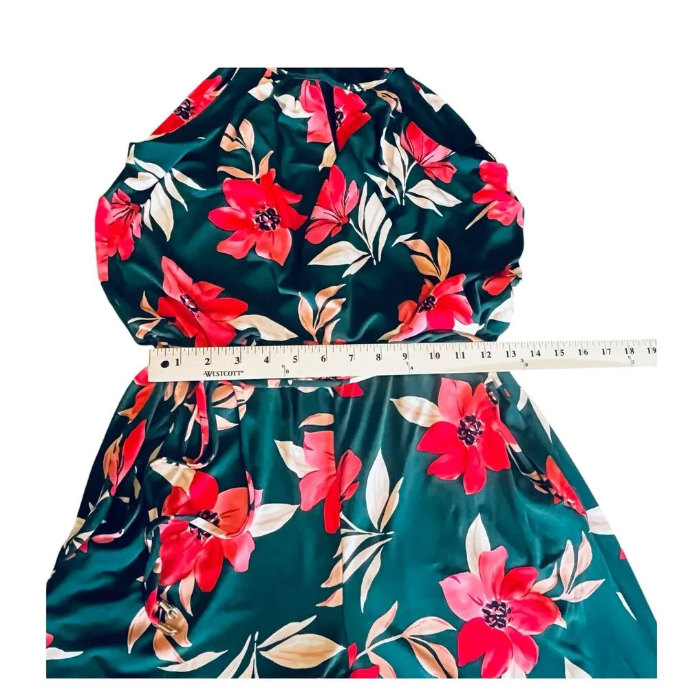 Maggy London Floral CROPPED JUMPSUIT Women's 4 Hawaiian Print Green Pink NWOT - Image 9