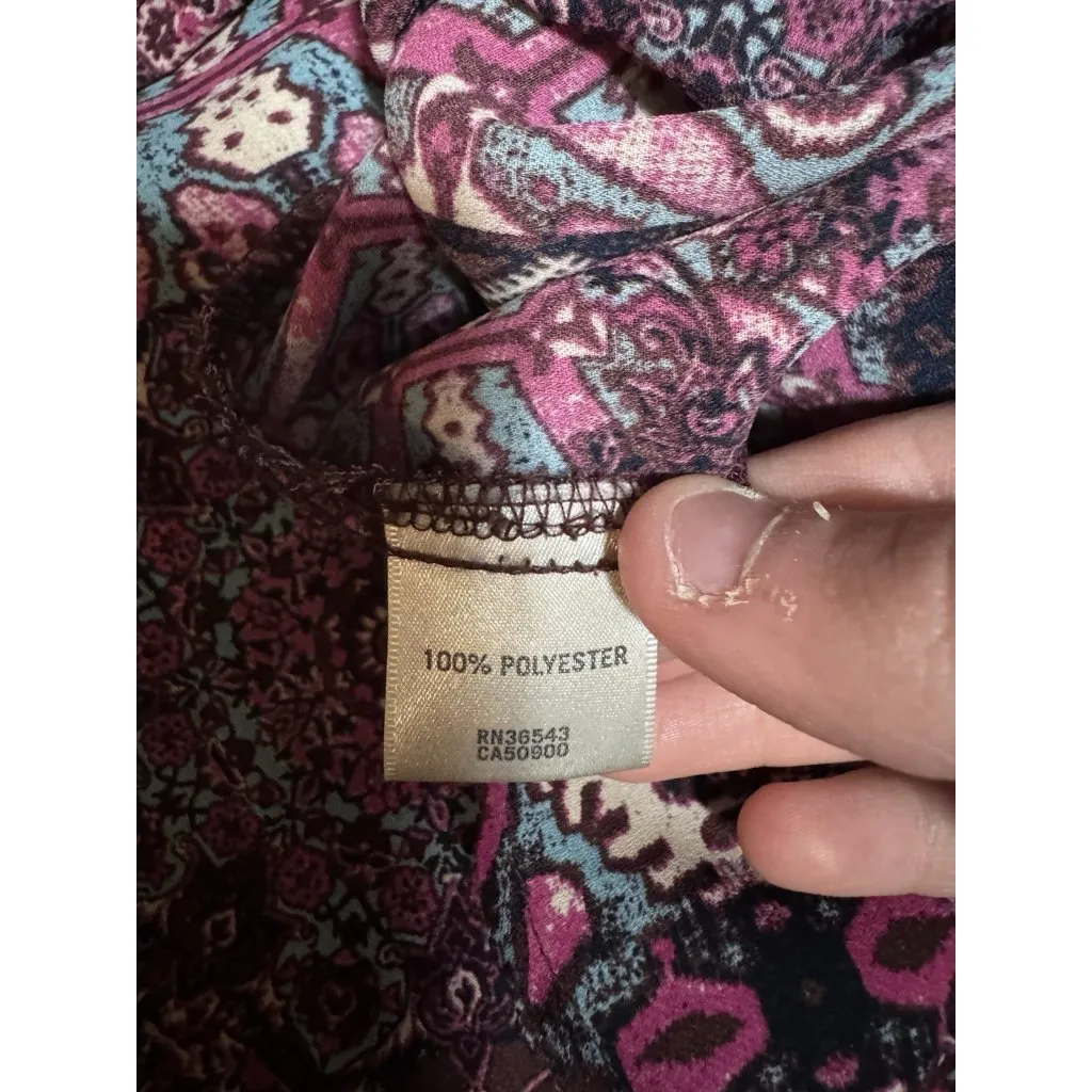 Van Heusen Women Size Large Button Down Shirt Polyester Aztec Long Sleeve Office - Image 9