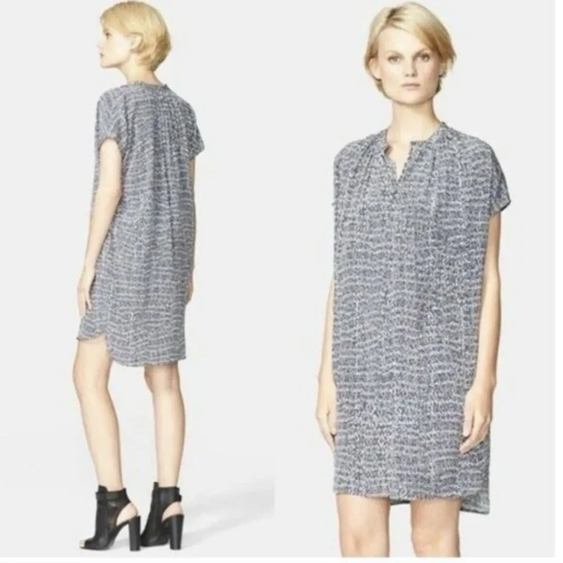 Vince 100% Silk Shift Dress Black Gray Pockets Small Old Money Quiet Luxury Chic - Image 2