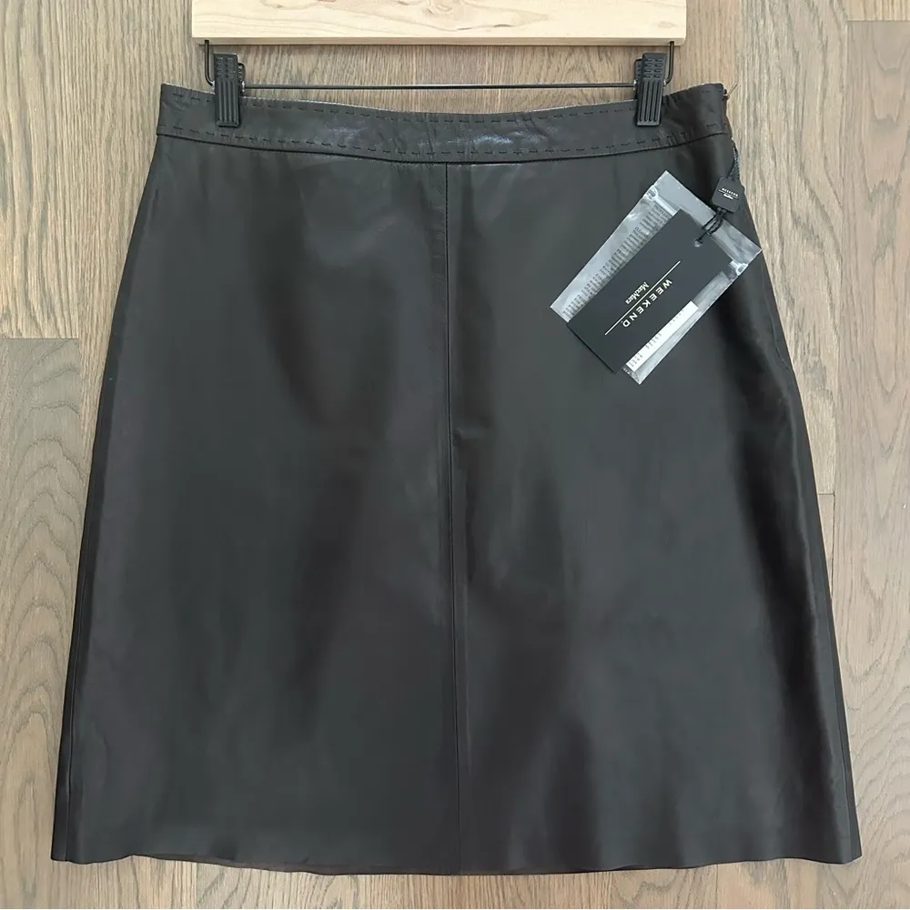 NWT Max Mara Weekend Leather Tiro A-line Knee-Length Skirt Chocolate Brown 12 - Image 6
