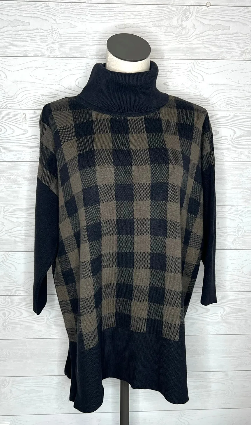 Loft Outlet black/taupe buffalo check oversize tunic sweater NWT Size Large Black - Image 1