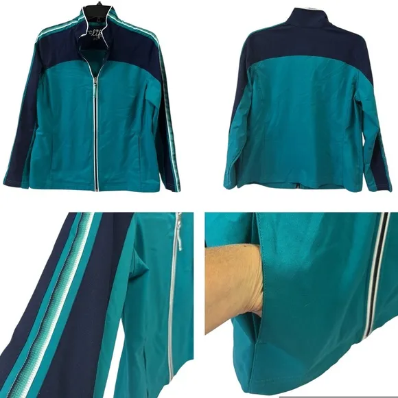 Made for Life Turquoise and Navy Lightweight Full Zip Pocket Jacket Petite Large - Image 2