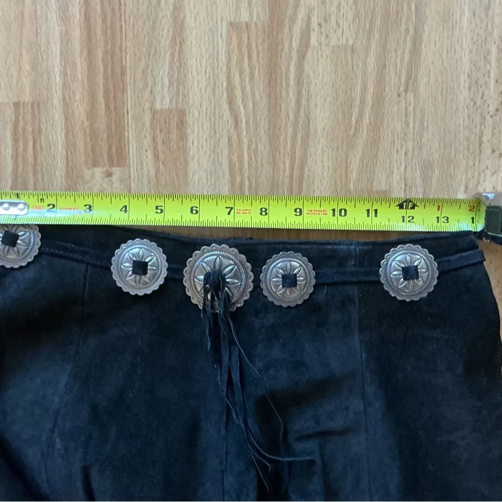 Vintage frontier collection suede black cowgirl fringe skirt embellished size 11 - Image 5