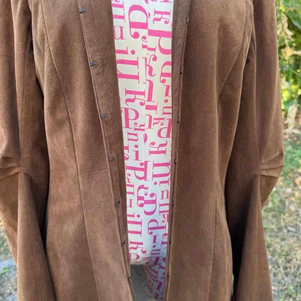 Vintage Spooner Prague Brown Ultrasuede Mid Length Ruched Sleeve Car Coat Size 4 - Image 6