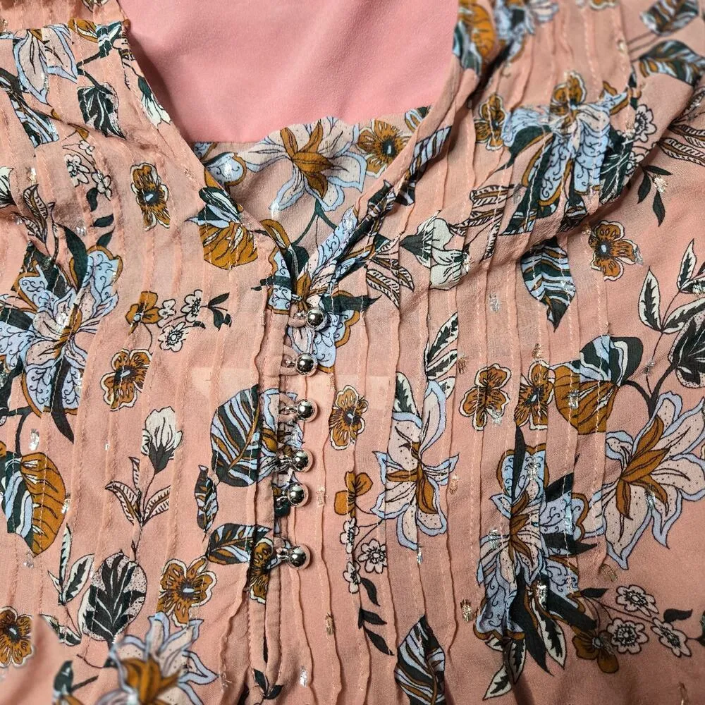 Veronica Beard Lowell Pink Floral Silk Blend Metallic Blouse Size 4 - Image 9