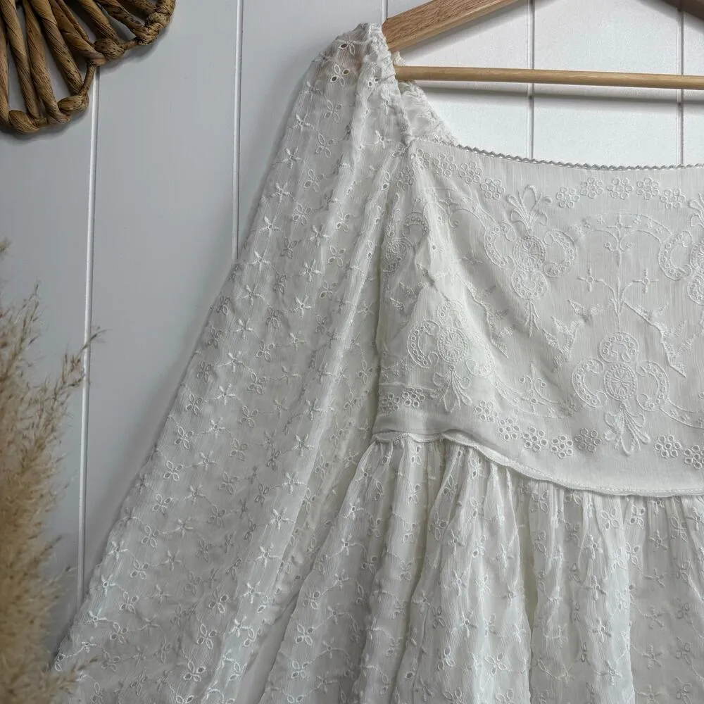 Free People dress floral eyelets pleated smocked boho summer spring Small - Image 2