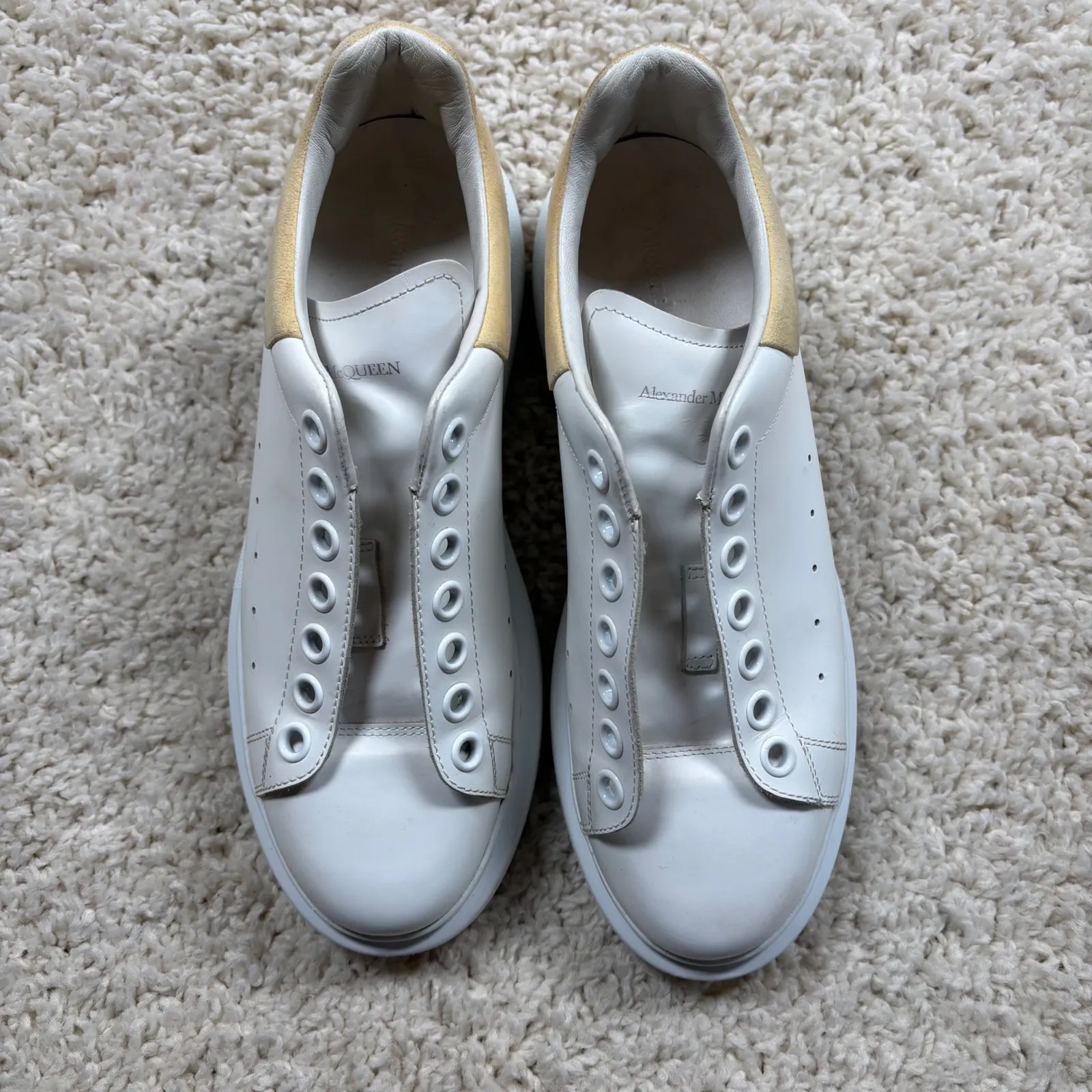 Alexander McQueen Oversized Sneakers White Gold Suede Accents Women Size 39 - Image 11