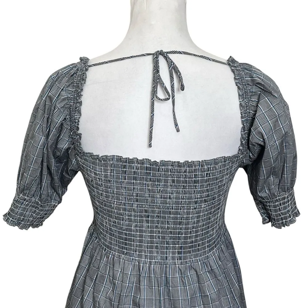 Hill House Athena Nap Dress Size Small Thai Check Plaid Smocked Mini Puff Sleeve - Image 8