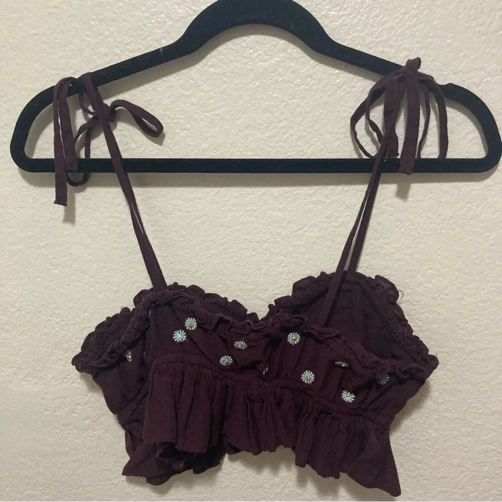 Intimately Free People On A Star Cropped Ruffle Hem Cami Size Medium Plum Purple - Image 3