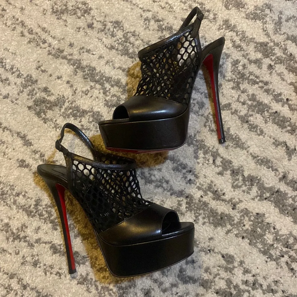 Christian Louboutin Plougesta Alta 150 Fishnet Heels Pumps Shoes Sandals $1245 - Image 2