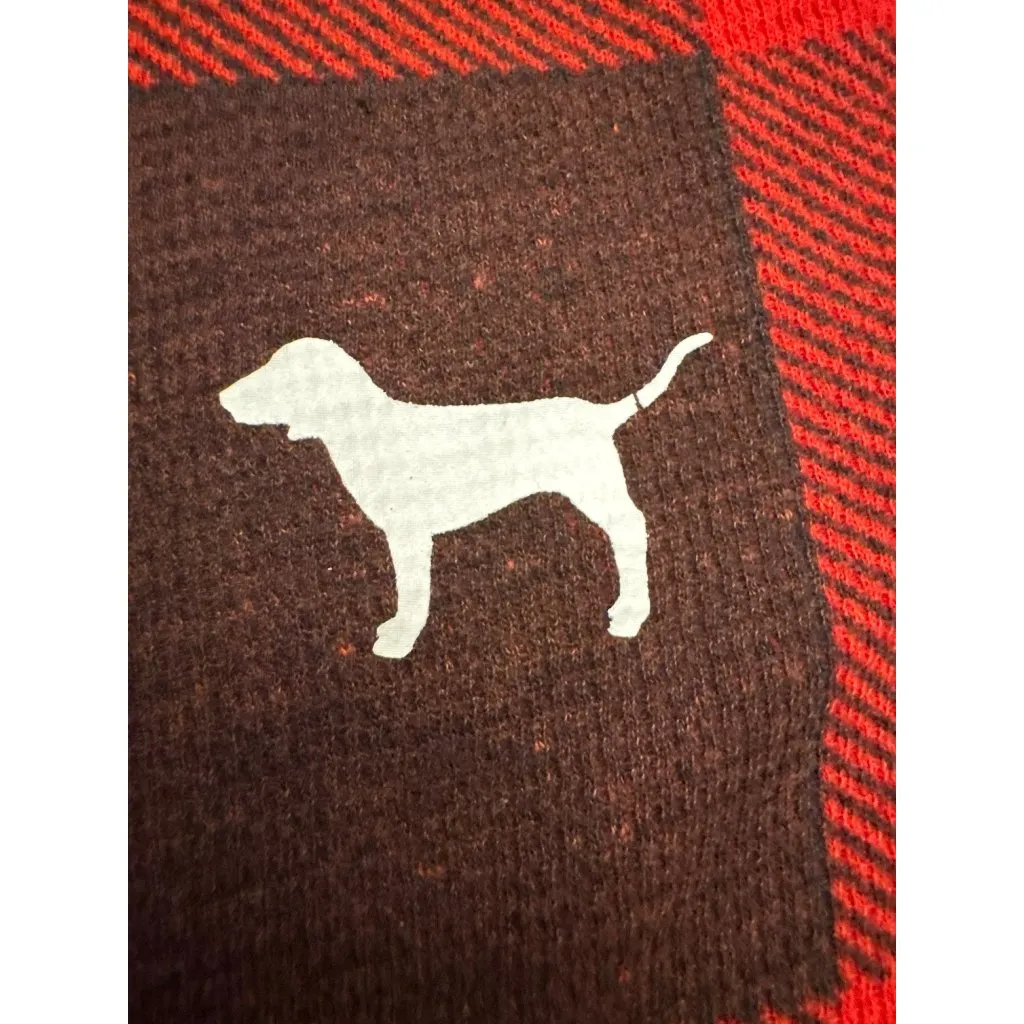 PINK Victorias Secret Red Black Plaid Long Sleeve Romper Medium One-Piece Pajama - Image 3