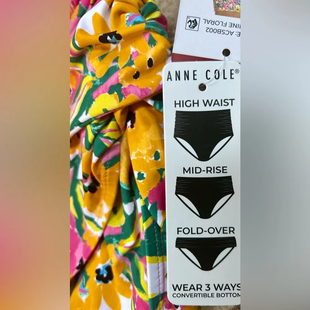 NWT Anne Cole LTD Edition Floral V wire Bikini Top Convertible High Waist Swim - Image 11