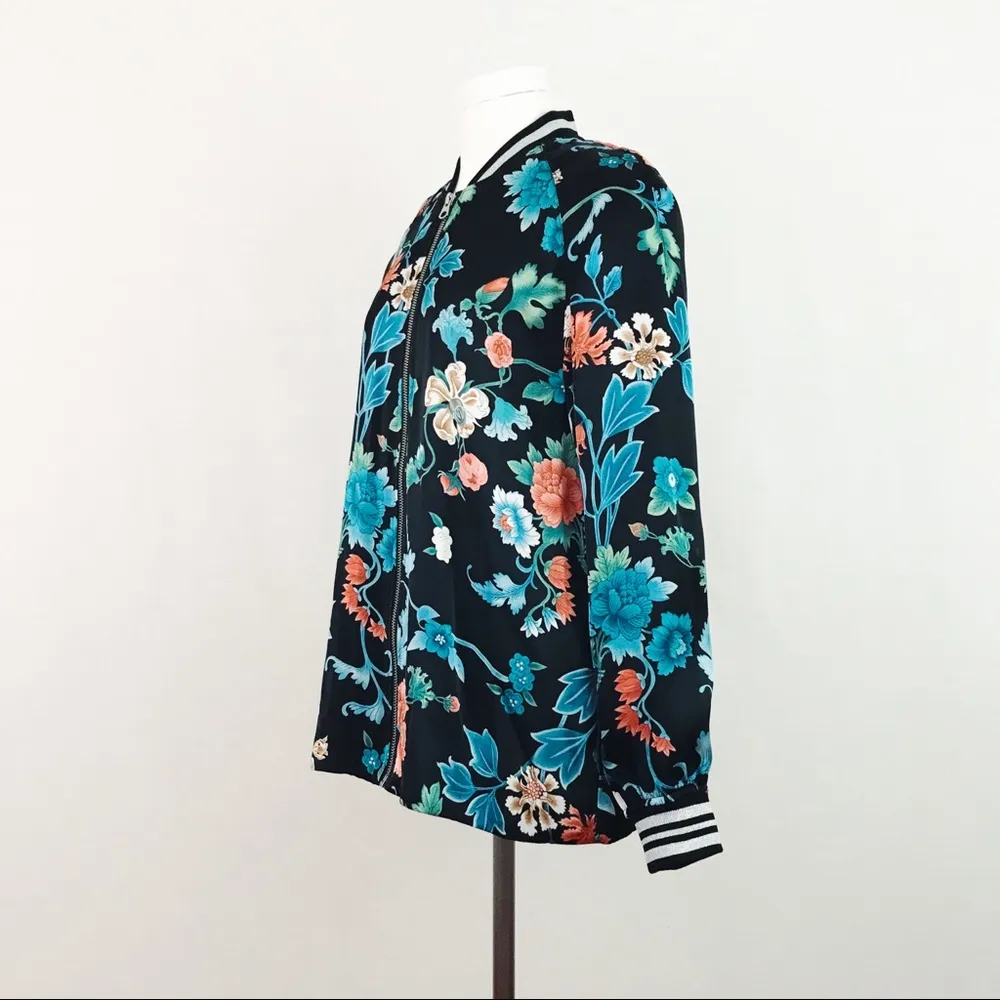 Satin Floral Bomber Jacket | Size 6 - Image 3
