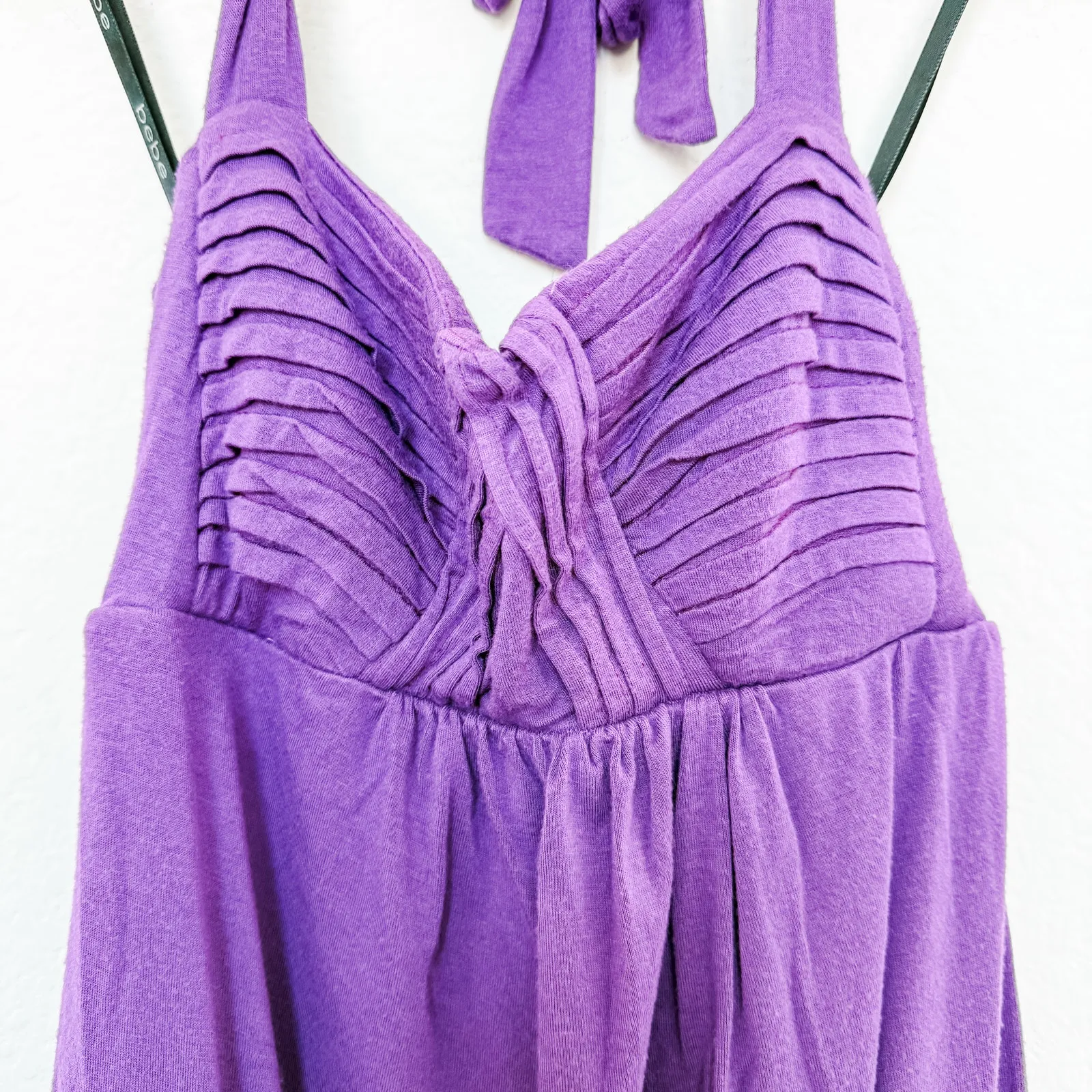 Y2K Bebe Pleated‎ Babydoll Halter Top Draped Bust Purple Size S Coquette Glam - Image 4