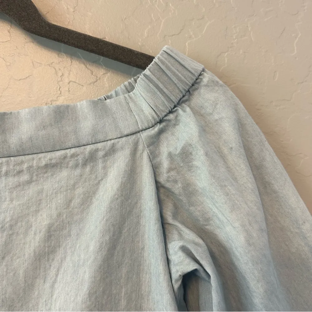 Tibi chambray off the shoulder tie sleeve blouse top size 0 - Image 6