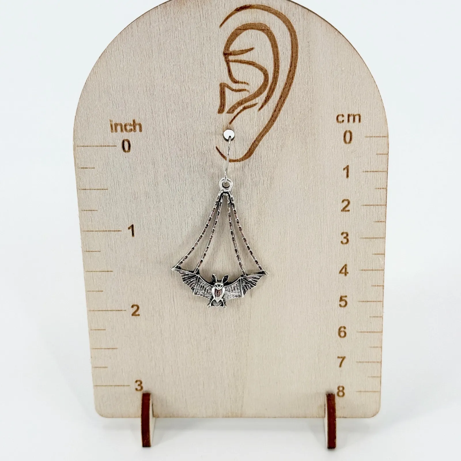 Silver Bat Earrings, Halloween Earrings, Dangle Bat Earrings, Vampire Earrings - Image 4