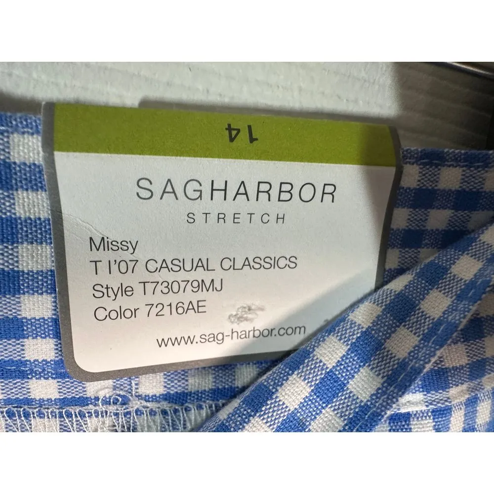 Sag Harbor Blue Gingham Check Casual Capri Pants Stretch Drawstring Comfort Sz14 - Image 3