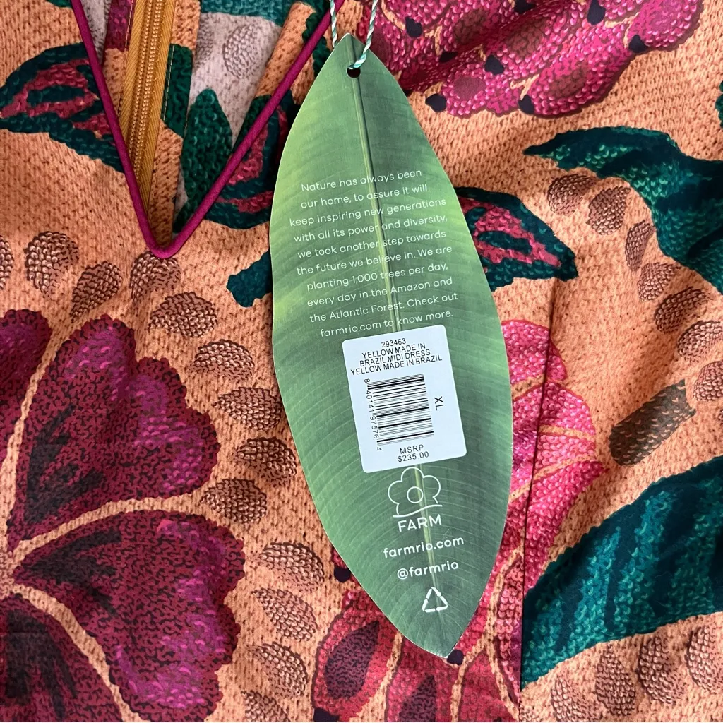 Farm Rio Anthropologie Women’s Orange Flowerdoscopic Floral Print Midi Dress XL - Image 5