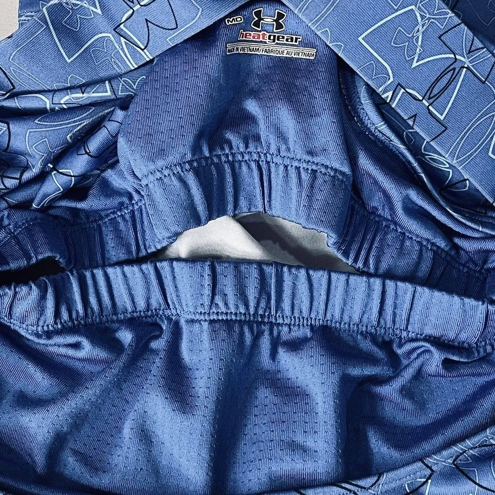 Under Armour Medium Athletic Top HeatGear Racerback Scoop Neck Fitness Blue Logo - Image 9