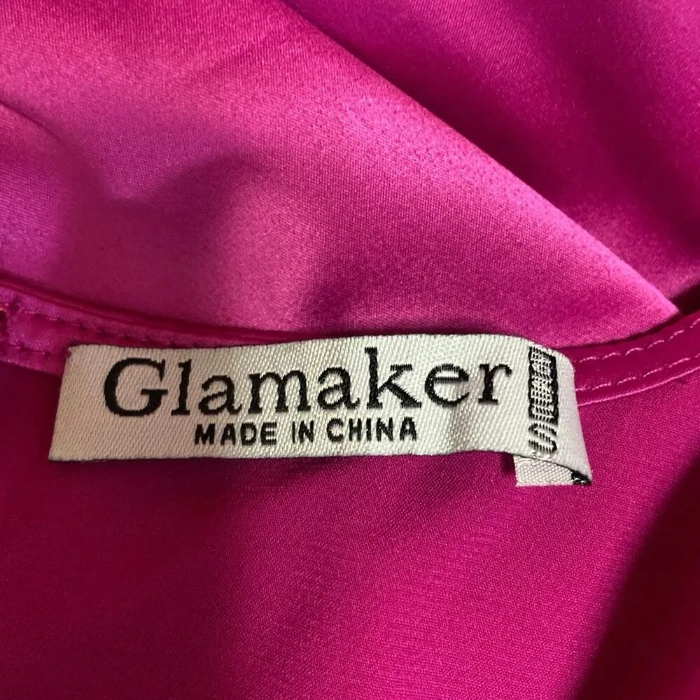 Glamaker Pink Satin Silk Long Sleeve Cut - Image 10